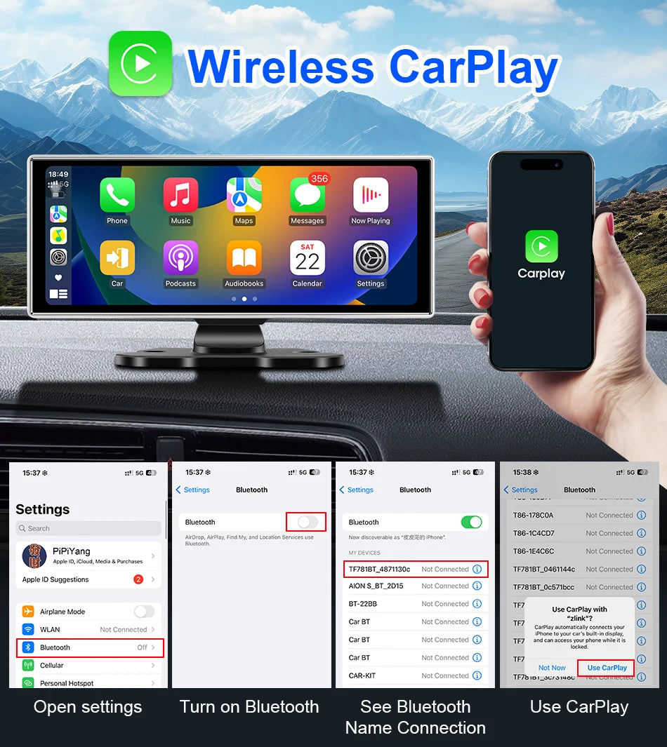 Vtopek 11.26'' Car DVR 4K Front Cam 1080P Rear Cam Touch Screen Wireless Carplay Android Auto Dual Recording Smart Car Player