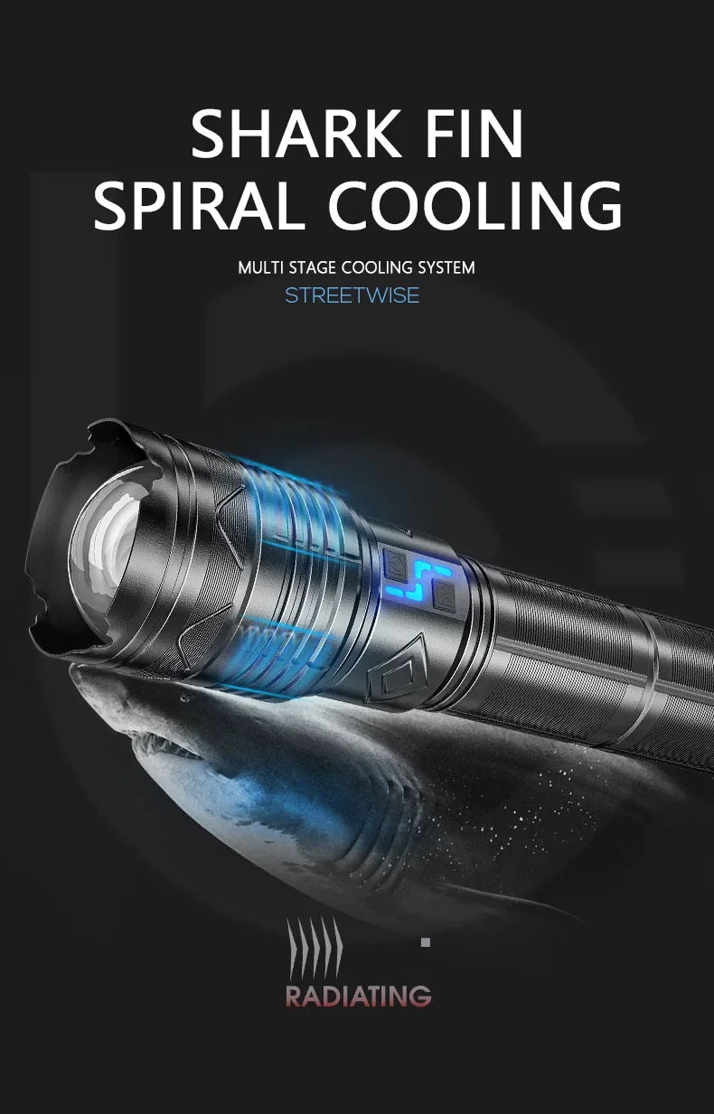 Powerful LED Flashlight Super Bright Spotlight Long Range Zoomable Emergency Torch Outdoor Tactical Lamp lantern Power Display