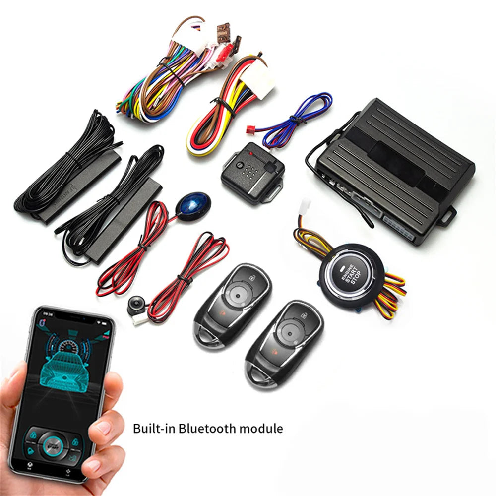 Car Smart Key Starter Alarm Bluetooth Autostart Set Auto Start Stop Push Button Keyless Entry System Skit Automotive Accessories