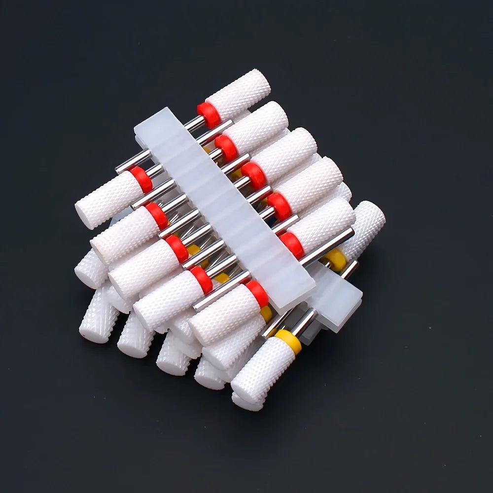 10pcs Ceramic Nail Drill Bits Set, Electric Manicure & Pedicure Milling Cutter, For Nail Polishing Machine