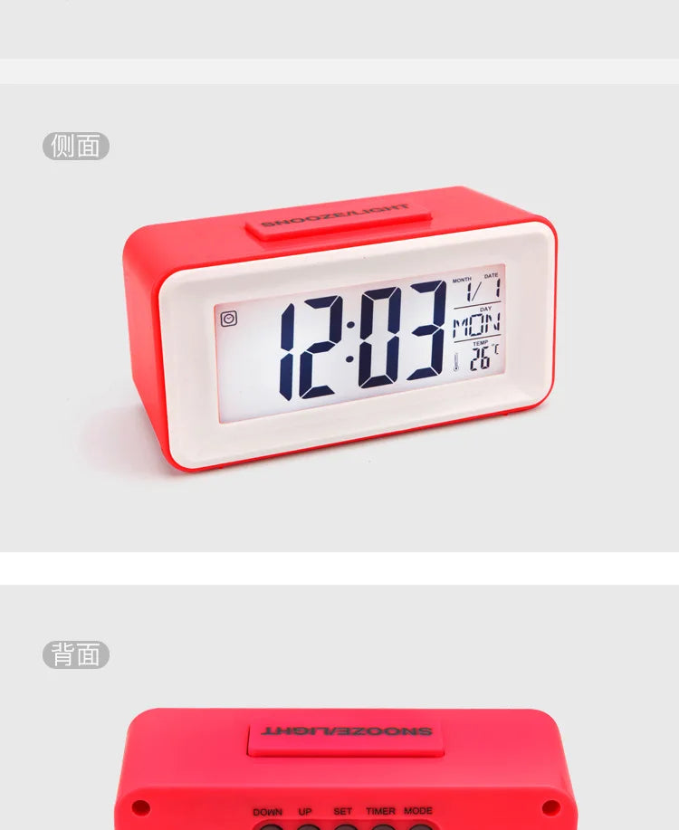 Desk Digital Clock Sound Control Backlight 12/24 H Snooze 8 Alarm Ringtones for Bedrooms kids simple electronic clock