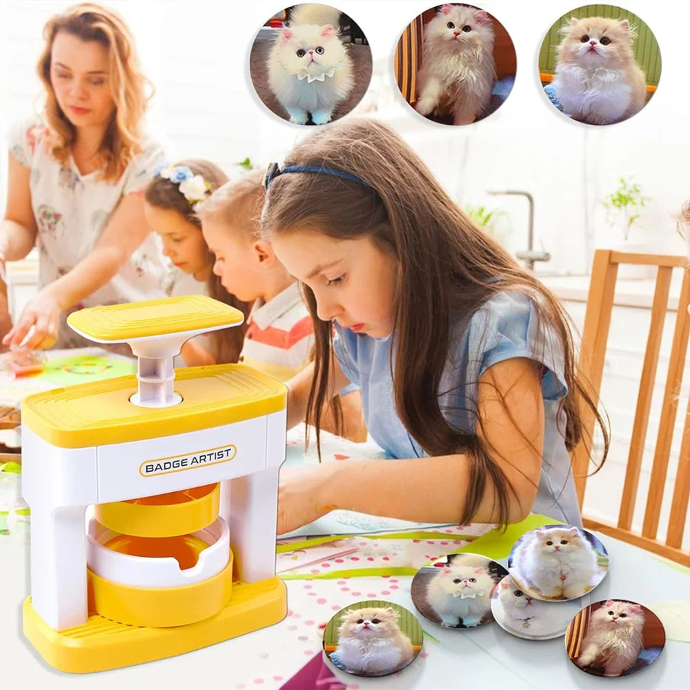 Kid Gift Badge Button Maker Machine Set, DIY Pin Button Press Badges Maker Machine with 48Pcs Button Parts+Picture+Circle Cutter