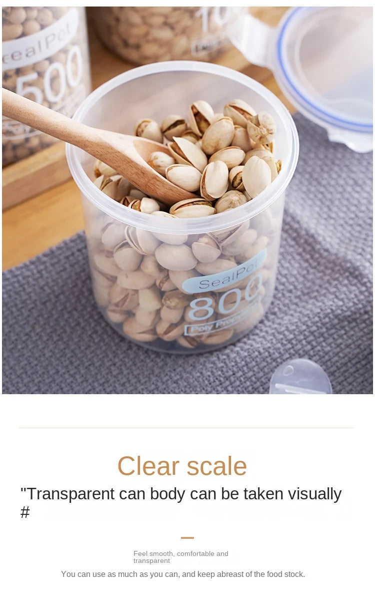 5Pcs Sealed Storage Box Transparent Kitchen Food Grain Organizer Storage Tank Plastic Large capacity Moisture-proof Sealed Jars