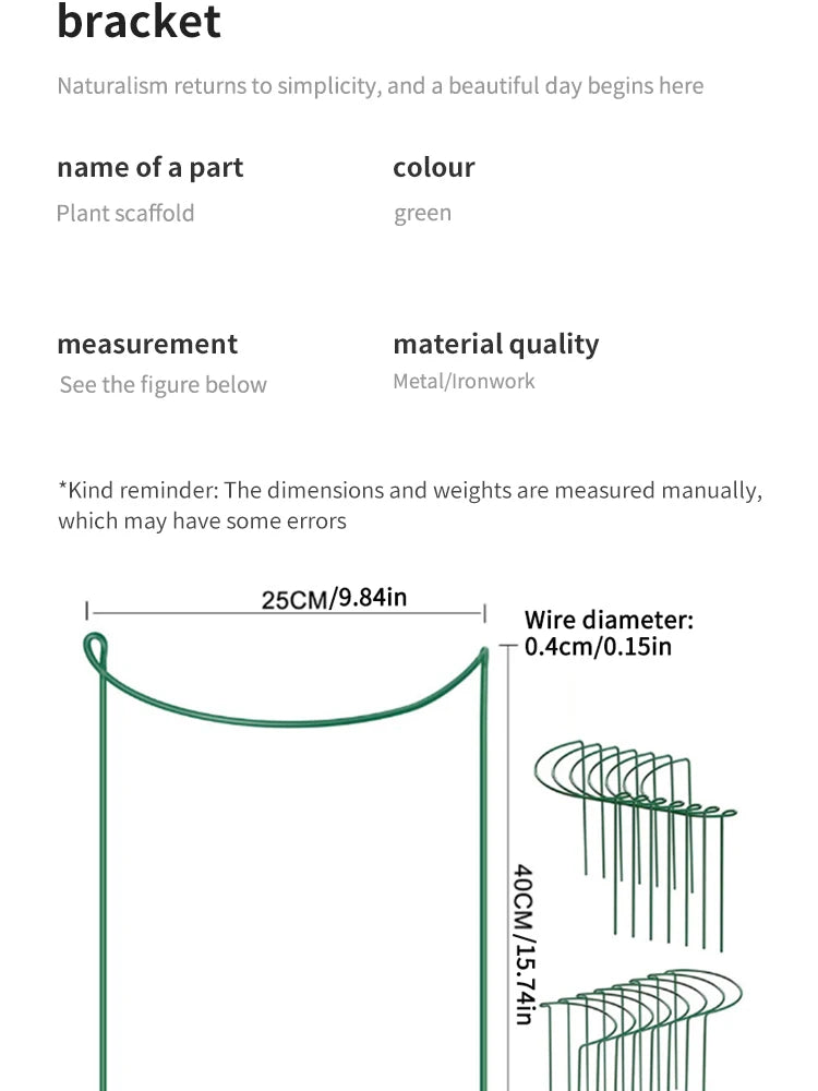 6pcs Tall Plant Support Stakes Metal Half Round Garden Plant Cage And Support Green Plant Support Ring Border For Flower Indoor