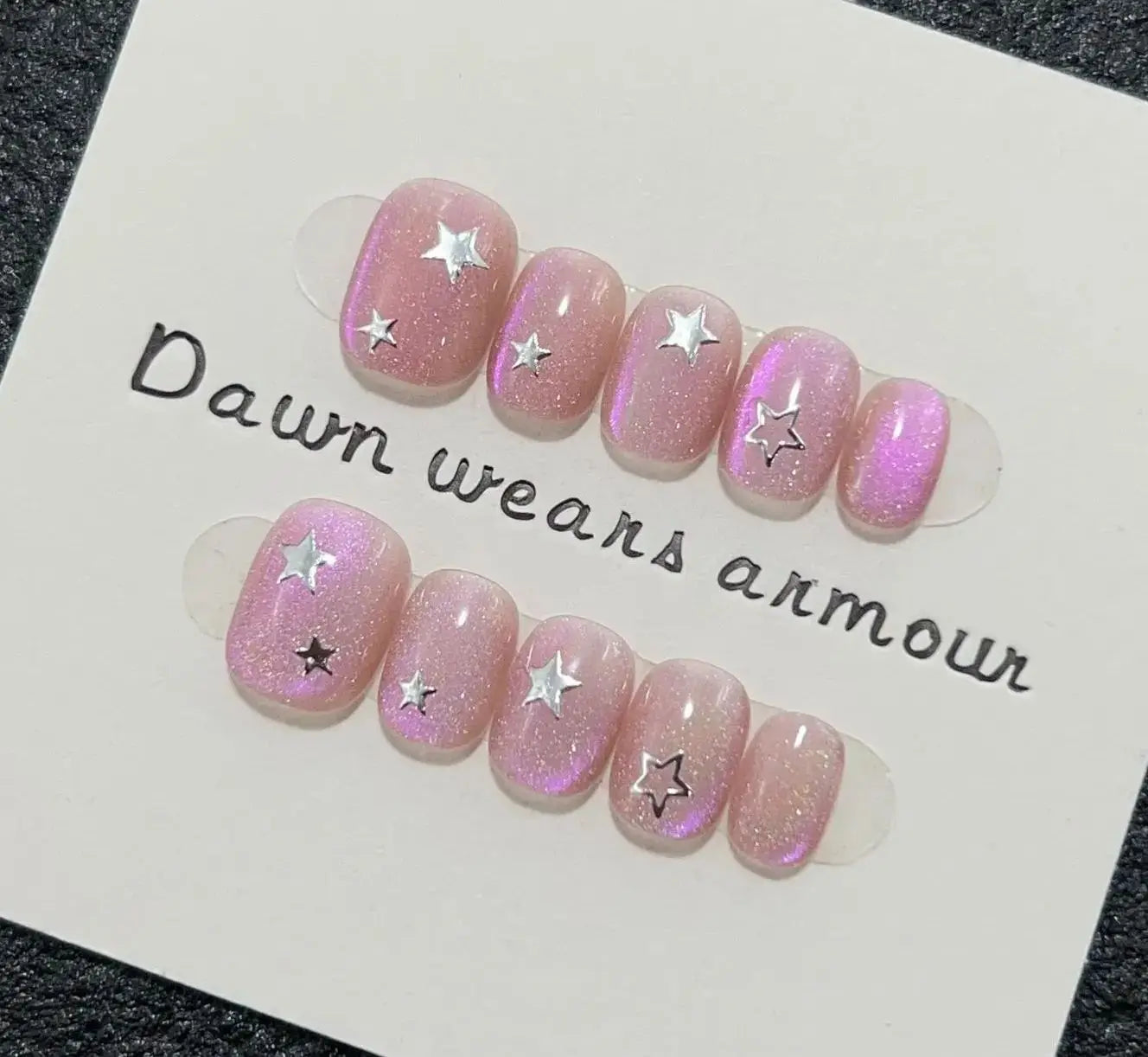 Handmade Fake Nails Pink Press on Nails Short Nail Tips Decorated Glitter Nail Art Cat-Eye Design Bling False Nails in Box