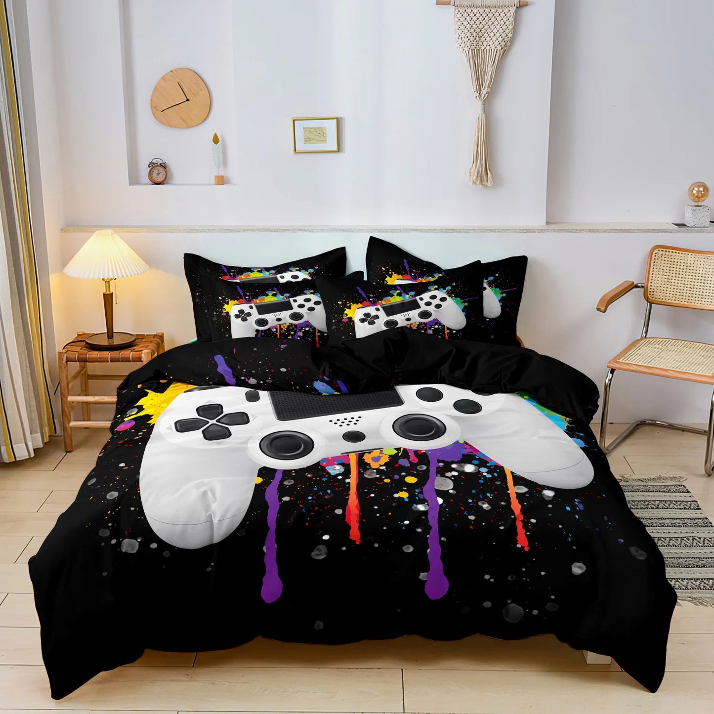 3Pcs Gaming Equipment Pattern - Modern Video Game Controller Mouse Keyboard Headphone Gamepad Print Duvet Cover Bedding Set