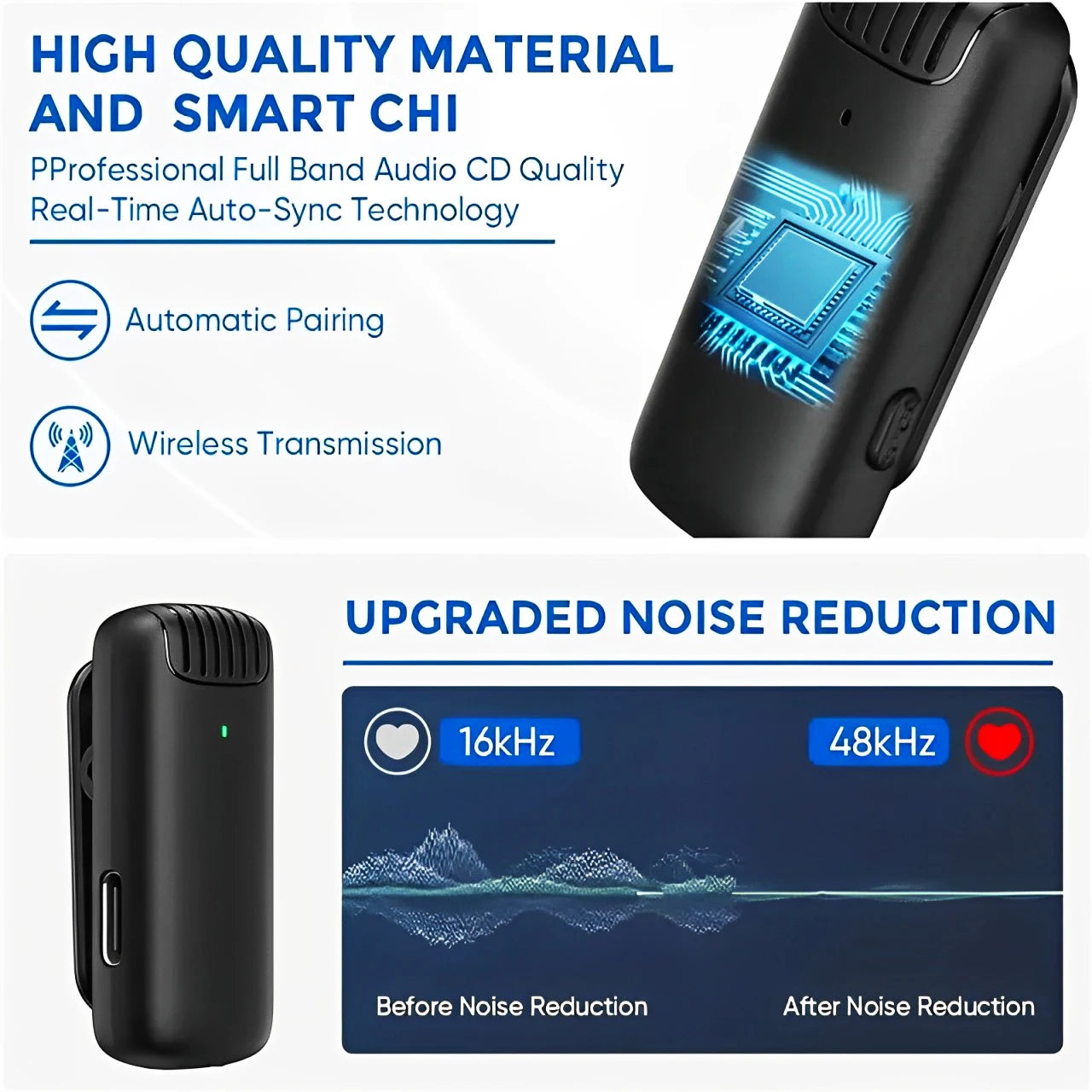 J13 Wireless Microphone With Charging Case For IPhone/iPad /Android Mini Wireless Tie Microphone Low Latency Plug and Play