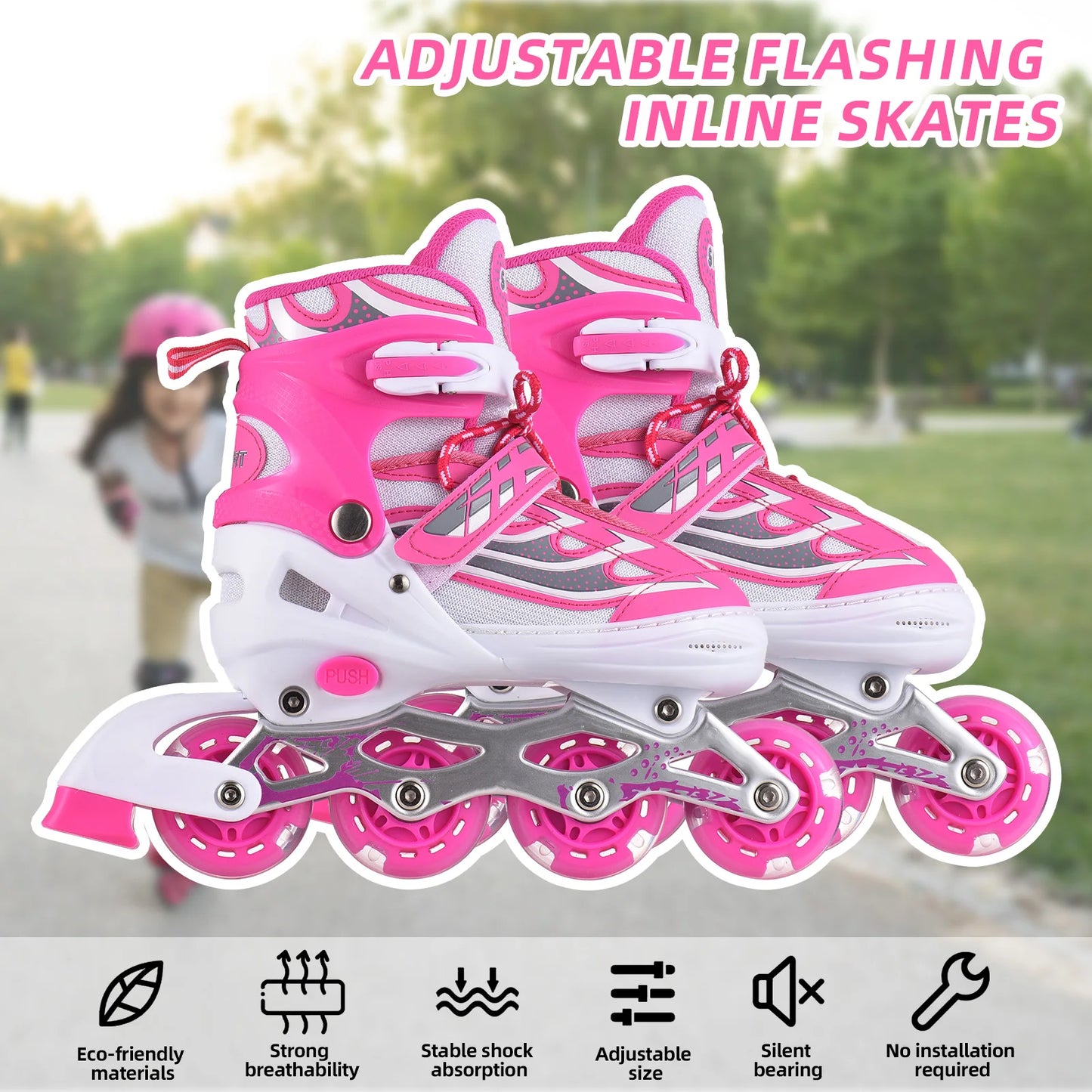 Kids Inline Skates Light Up for Boys and Girls Beginner Friendly Eco-friendly Breathable for Toddlers Shoe Size 28-41
