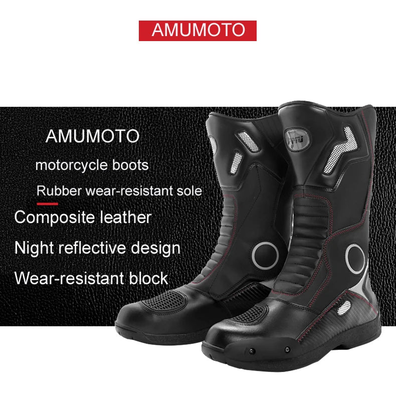 AMUMOTO Motorcycle Riding Boots Men's And Women's Pull Motorcycle Shoes Road Breathable Anti-fall Shoes Rider Four Seasons