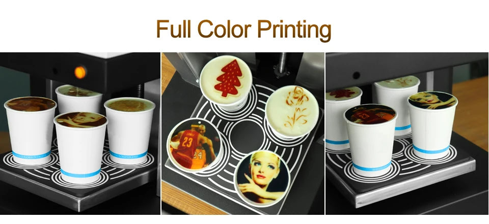 Automatic 4 Cups Coffee Printer Art Coffee Printer Food Printing Machine for Cake Cookie Cappuccino Biscuits Macaroon Candies