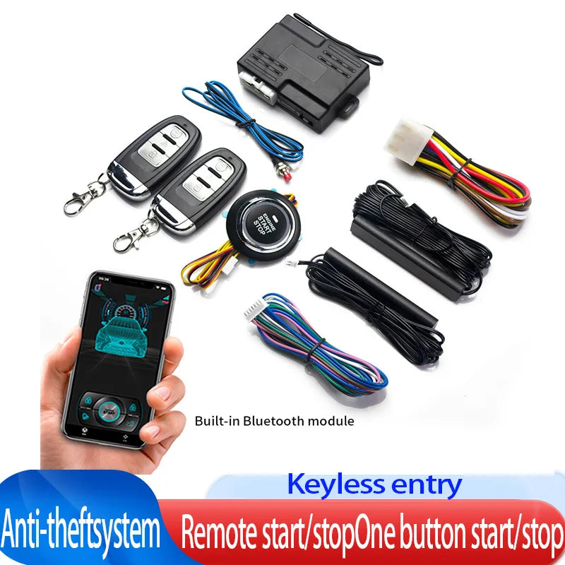 Universal Car Push Button Start Stop Keyless Entry Starter System Cell Phone Bluetooth APP PKE Remote Control Ignition Car Alarm