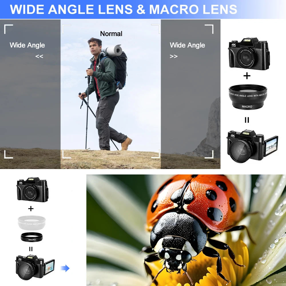Vintage Digital Camera 16X Digital Zoom 4K WIFI Retro Vlog Recorder YouTube 3.0 "Flip Screen Compact Digital  Photography Camera