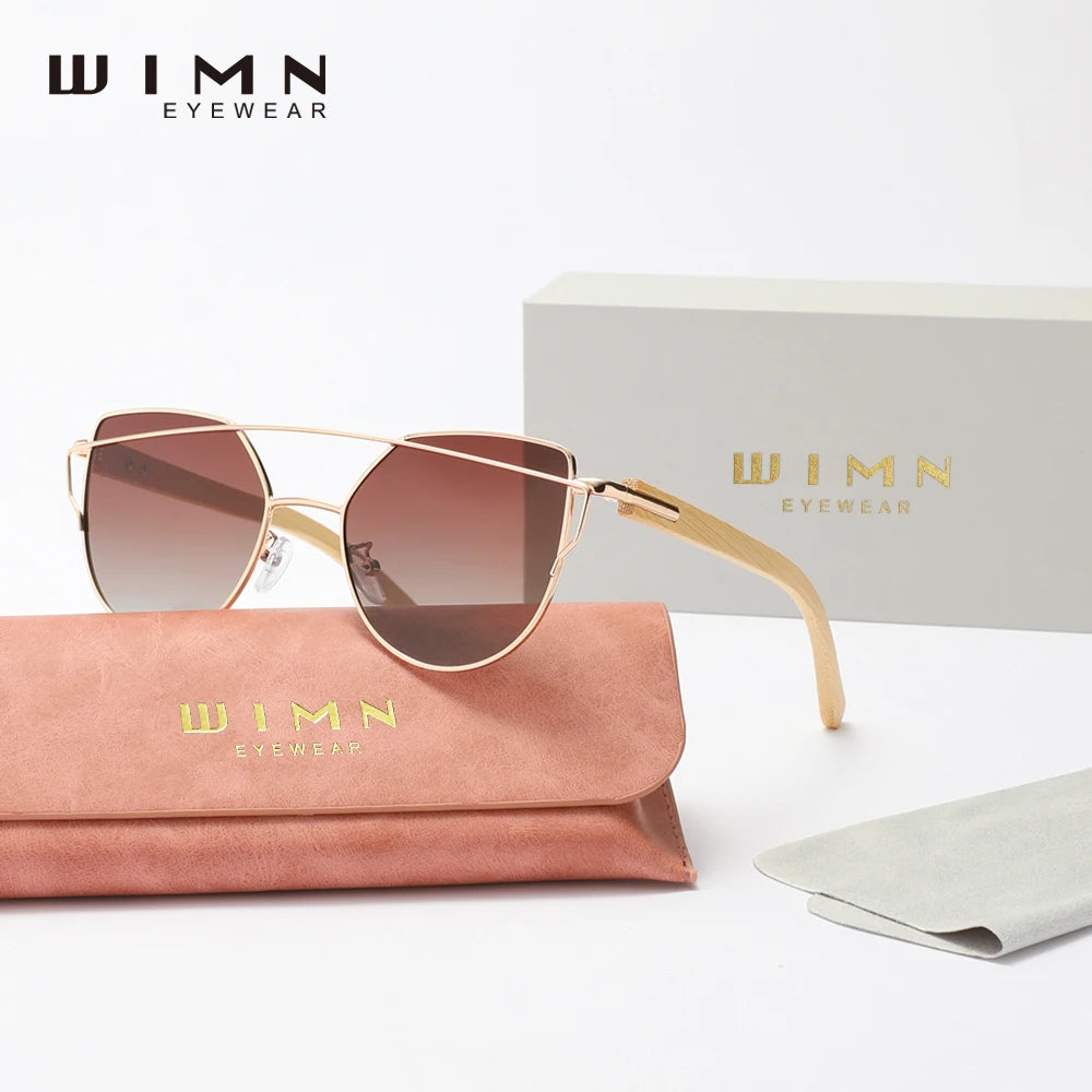 WIMN Handmade Sunglasses Brand Design Original Wooden Bamboo Glasses Women's Glasses