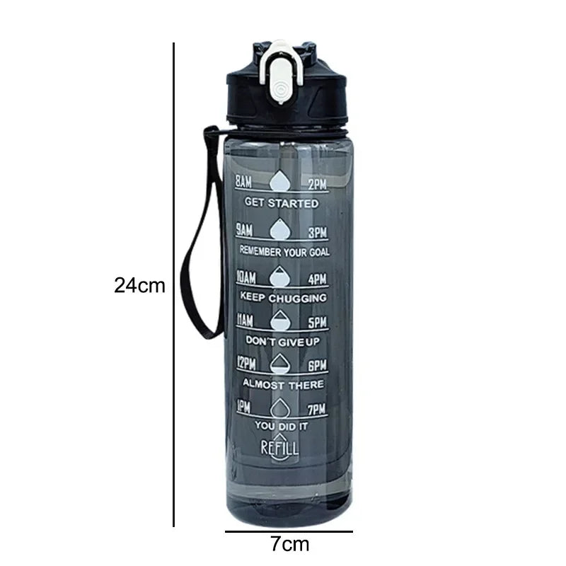 750ml Transparent Water Bottle with Sports Strap and Time Scale Large Capacity Water Cup Suitable for Outdoor Camping and Travel