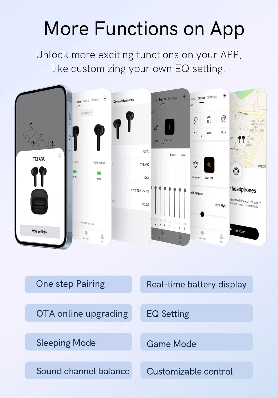 QCY T13 ANC Wireless Earphones Bluetooth 5.3 Active Noise Cancellation Headphones -28dB Fast Charge Earbuds Sports Headset