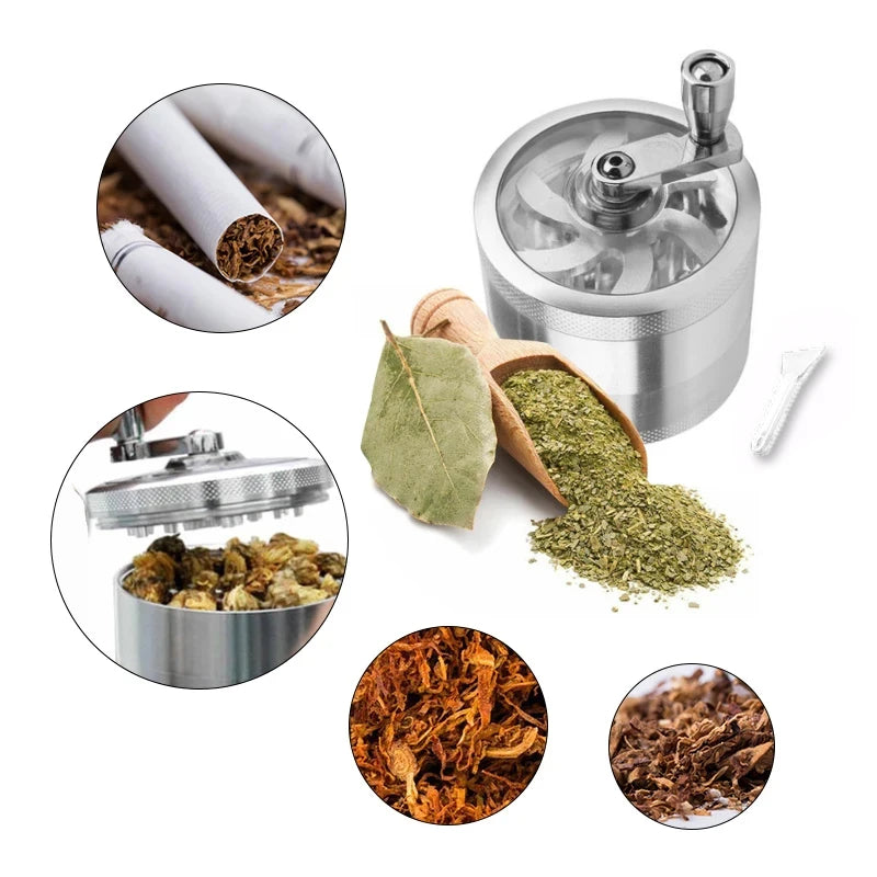 Hand Crank Tobacco Grinder Pollinator Manual Spice Mills 4 Layers Smoke Grass Crusher Muller Smoking Accessories