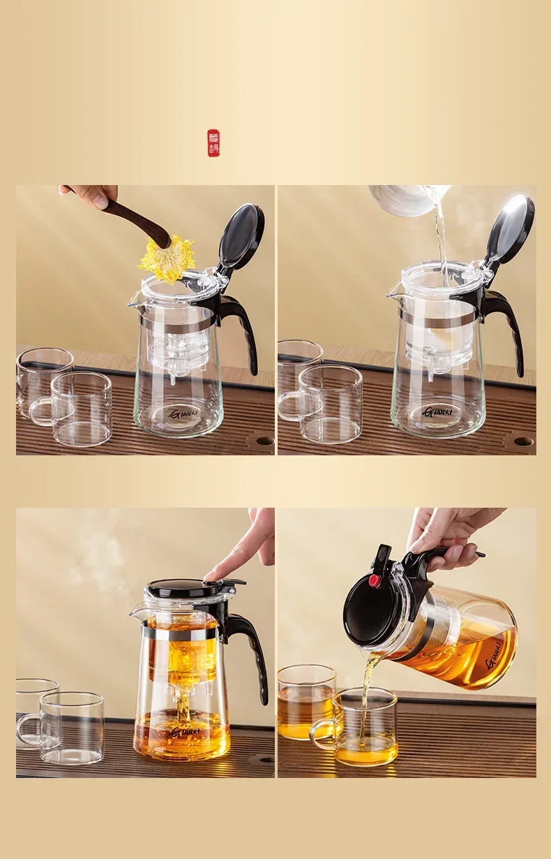 Teapot With Infuser Thickened Glass Heated Resistant Tea Pot One-button Filtering Tea Separation Kettle Tea Coffee Maker