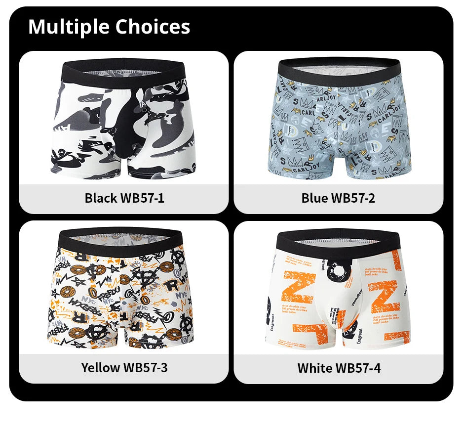 4-piece MEN'S FASHION Printed Underwear Breathable Crotch Boxers for Teenagers Comfortable plus Size Underwear up to 6XL.