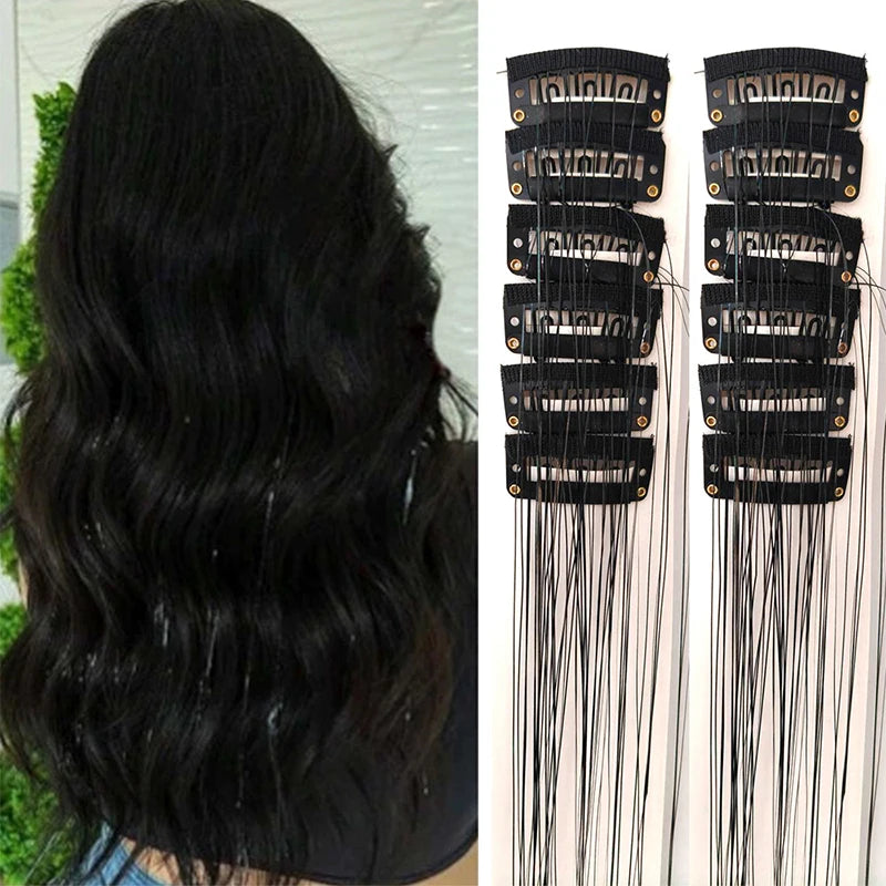12pcs Per Pack of BB Hair Clips,Shiny Metallic Hair Extensions with Clips,Synthetic Hair, Sparkling Hair Accessories for Women