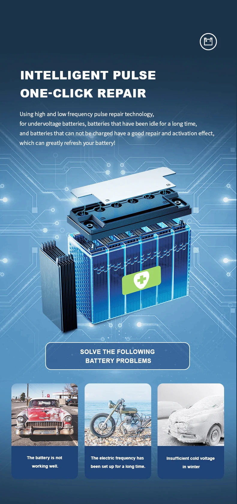 12V 6A Fully Automatic Car Battery Charger Smart Pulse Repair Color Screen for AGM GEL WET Lead Acid Charger LCD Display