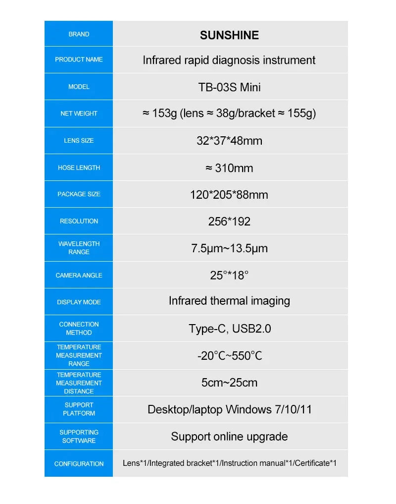 SUNSHINE TB-03S Mini Infrared Thermal Imager for Motherboard PCB BGA Maintenance Fault Location Detection Thermal Imager Tool