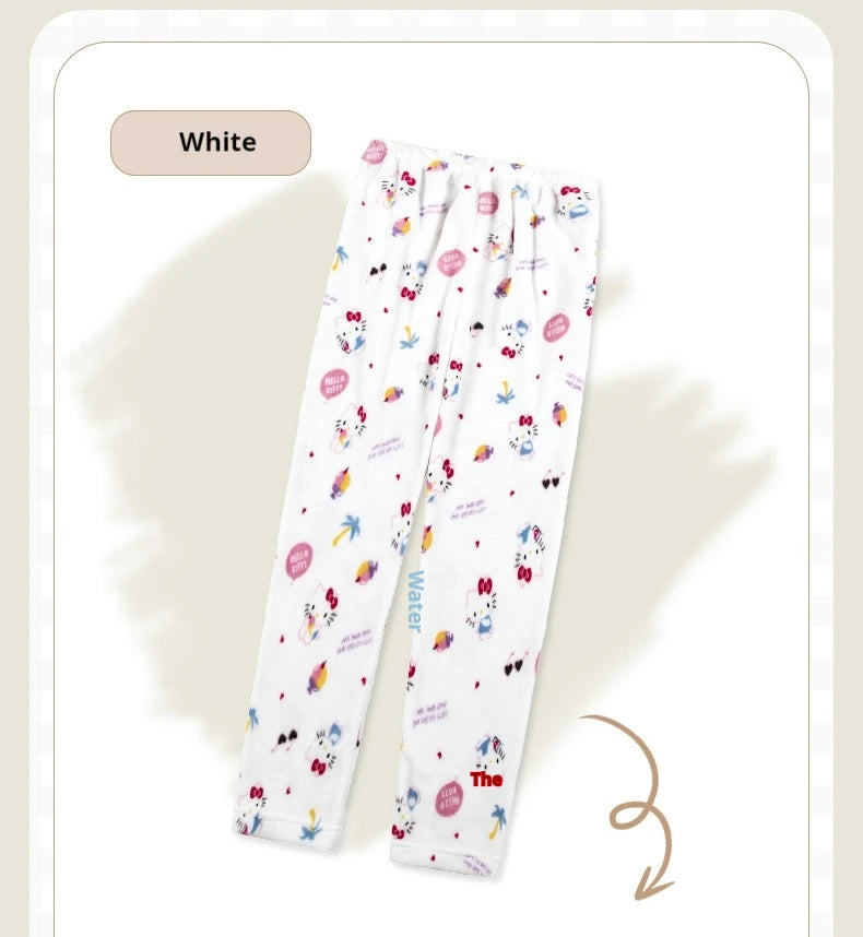 Miniso Hello Kitty Kuromi Sleeper Pants With Flannel Thick Fleece For Warmth Casual Cute Cartoon Pattern Girl Christmas Clothing