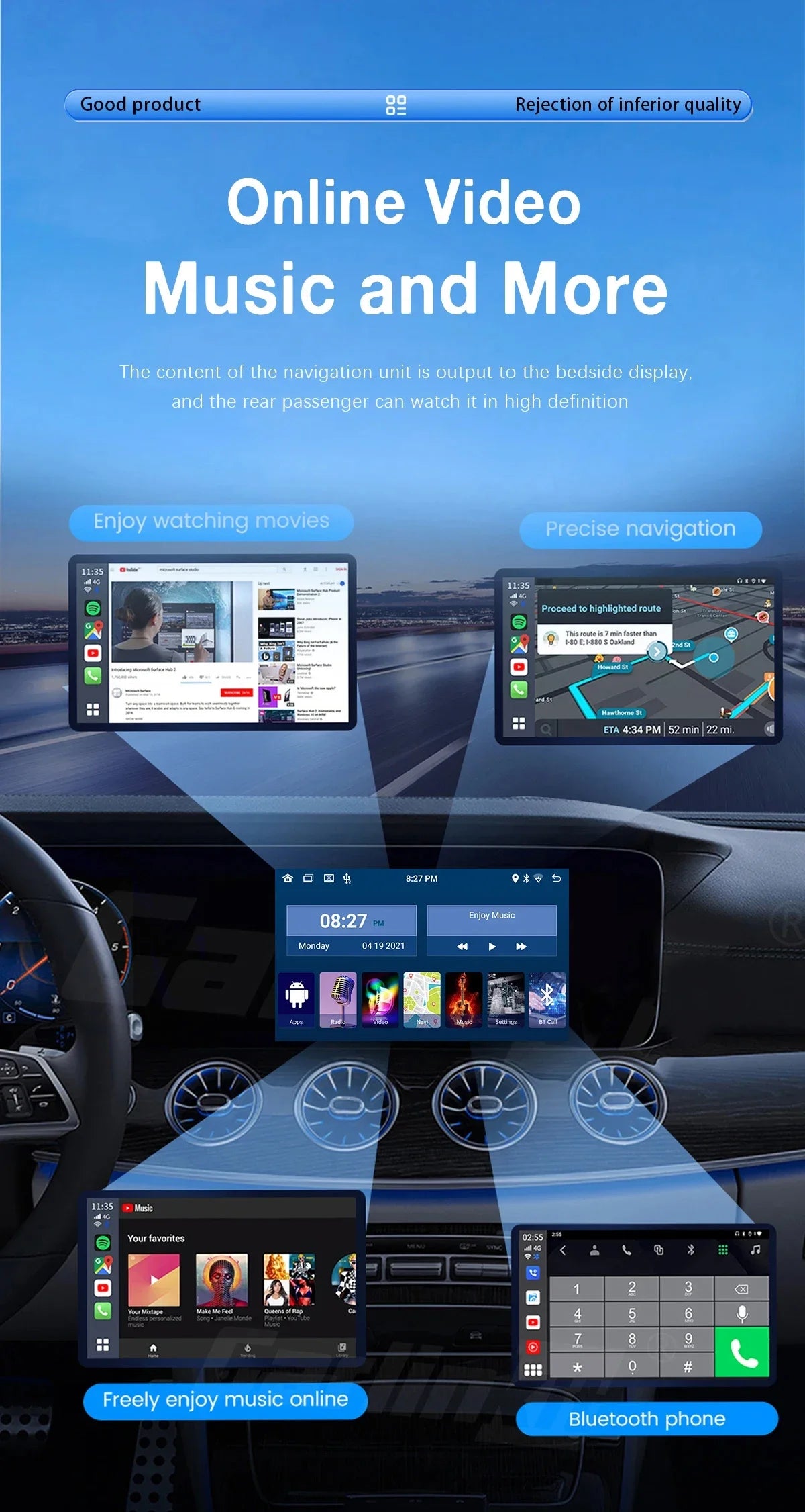 Junuse 7" Wireless Android Auto Carplay For Fiat 500 2007~2015 Android 13 Carplay GPS Navigation Multimedia Player White Black