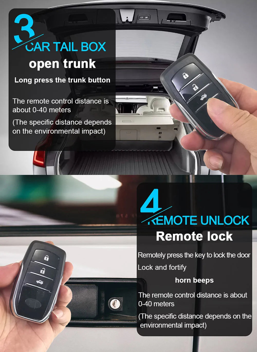 Car Alarm Remote Control PKE Car Keyless Entry Engine Start Alarm System Push Button Remote Starter Stop for 12V Cars Autostart