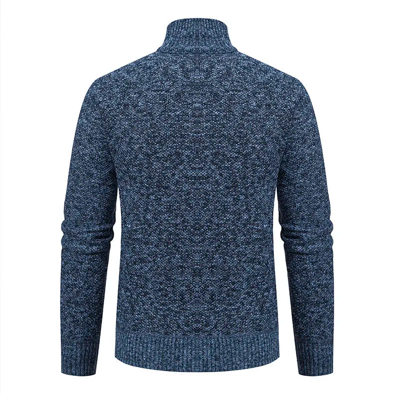 Mens Sweaters Jacket Full Zip Fleeced Sweater Cardigan Plaid Stand Collar Sweaters Coat Autumn Winter Homme Clothes