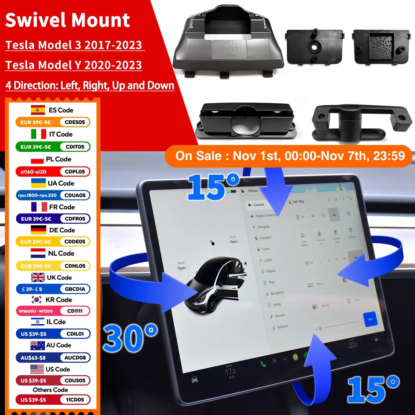 Swivel Mount for Tesla Model 3 highland Tilt Screen Rotate display bracket Model Y Rotary Monitor Switch Accessories 2023 2024