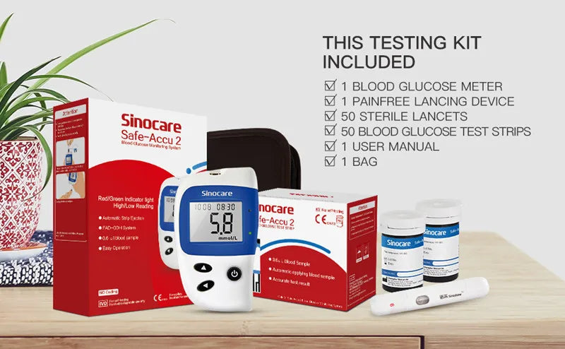 Sinocare Safe Accu2 Blood Glucose Meter Blood Sugar Test Kit Diabetes Home Glucometer with 50pcs Strips or only strips