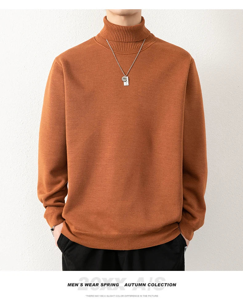 Mens Winter Sweater Thick Warm Knitwear Man Classic Solid Bottom Shirts Men's Pullover White Beige Korean Fleeced Clothes