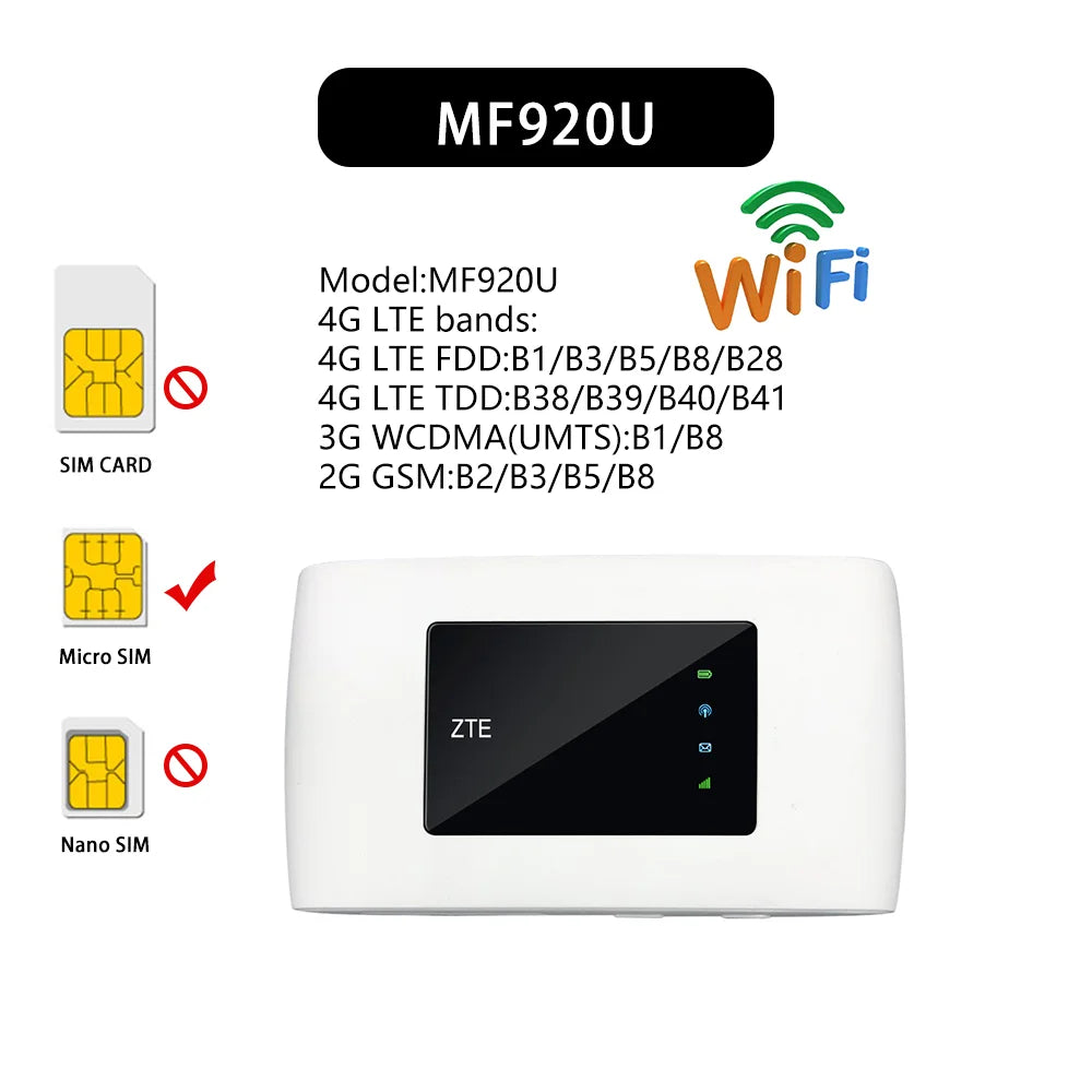 Unlocked ZTE Mifi MF920U 4G LTE Hotspot 150Mbps Mobile Wifi Router