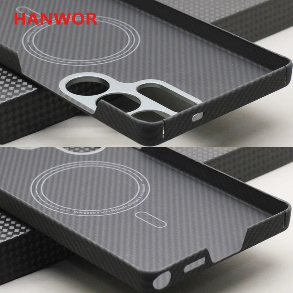 HANWOR Magnetic Carbon Fiber Phone Case for Samsung Galaxy S25 Ultra 600D Aramid Fiber Magnetic Cover S25 Ultra Magsafe Case