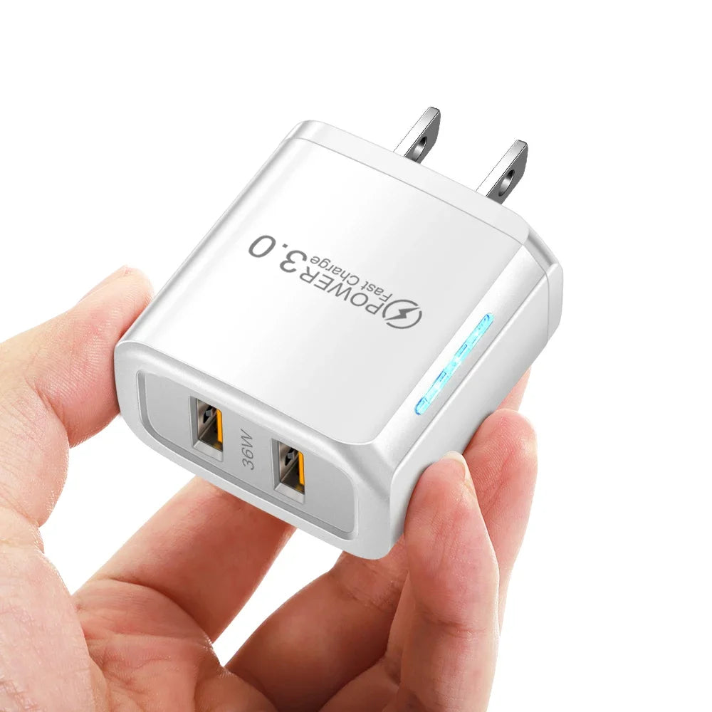 36W USB Mobile Phone Charger Quick Charge 3.0 Fast Charging Adapter For iPhone 16 15 pro Max Xiaomi 14 Samsung Huawei Chargers