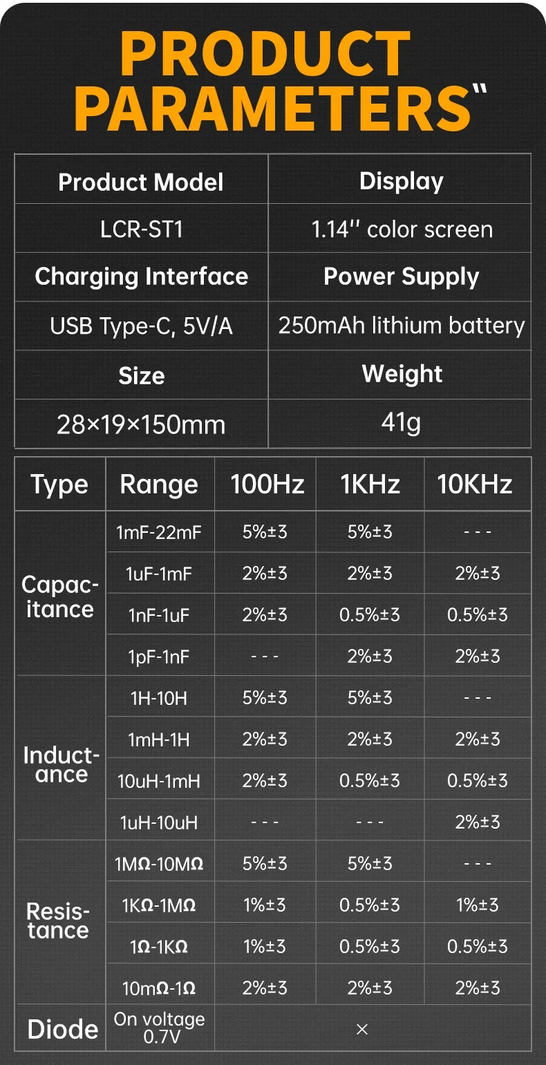 FNIRSI LCR-ST1 Smart Bridge Tweezer LCR SMD ESR Tester Resistance Capacitance Inductance Continuity Diode Test Auto Multimeter