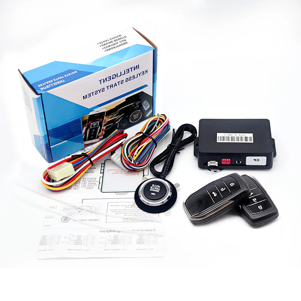 Car alarm with autostart Universal central locking car Remote starter kit Automotive start stop PKE Keyless Start button system