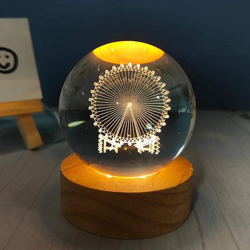 Engraved Crystal Ball Night Light with Wooden Base - Perfect Gift for Valentine's Day and Anniversary galaxy light