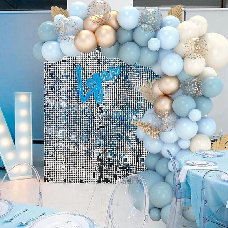 Dusty Blue Balloons Arch Garland Sand White Metallic Gold Dusty Slate Fog Bridal Shower Birthday Party Decorations for Boy