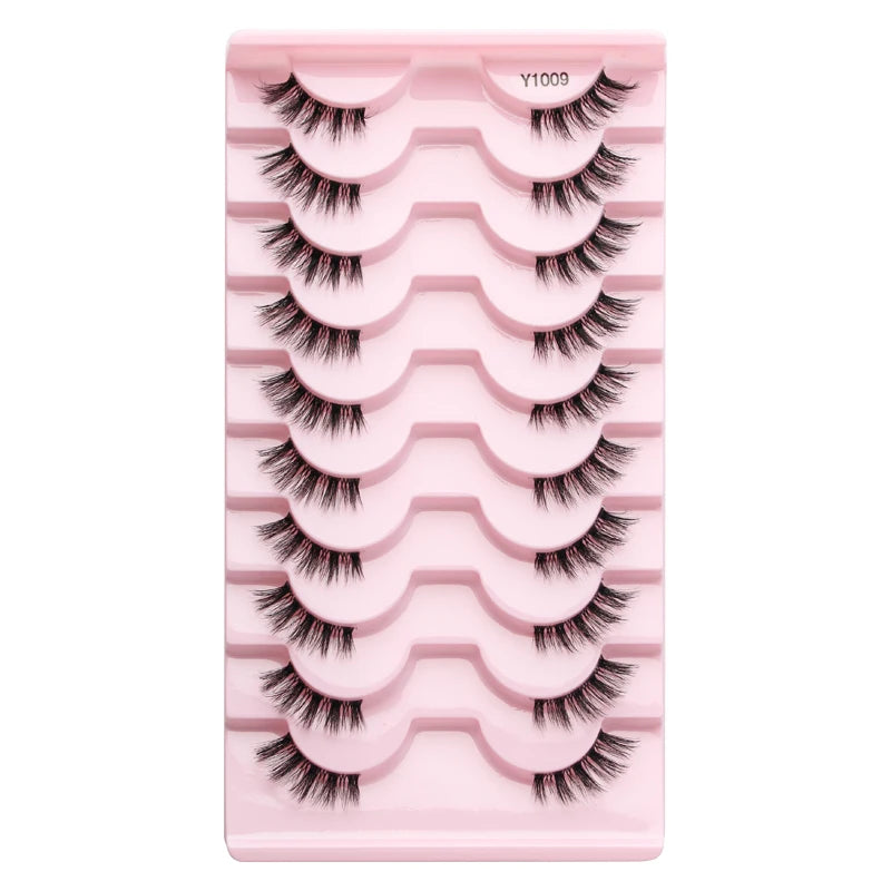 3/5/10Pairs Half False Lashes Natural Short 3D Cat Fake Mink Eyelashes Extension Winged Fluffy Wispy Faux Cils Clear Band Makeup