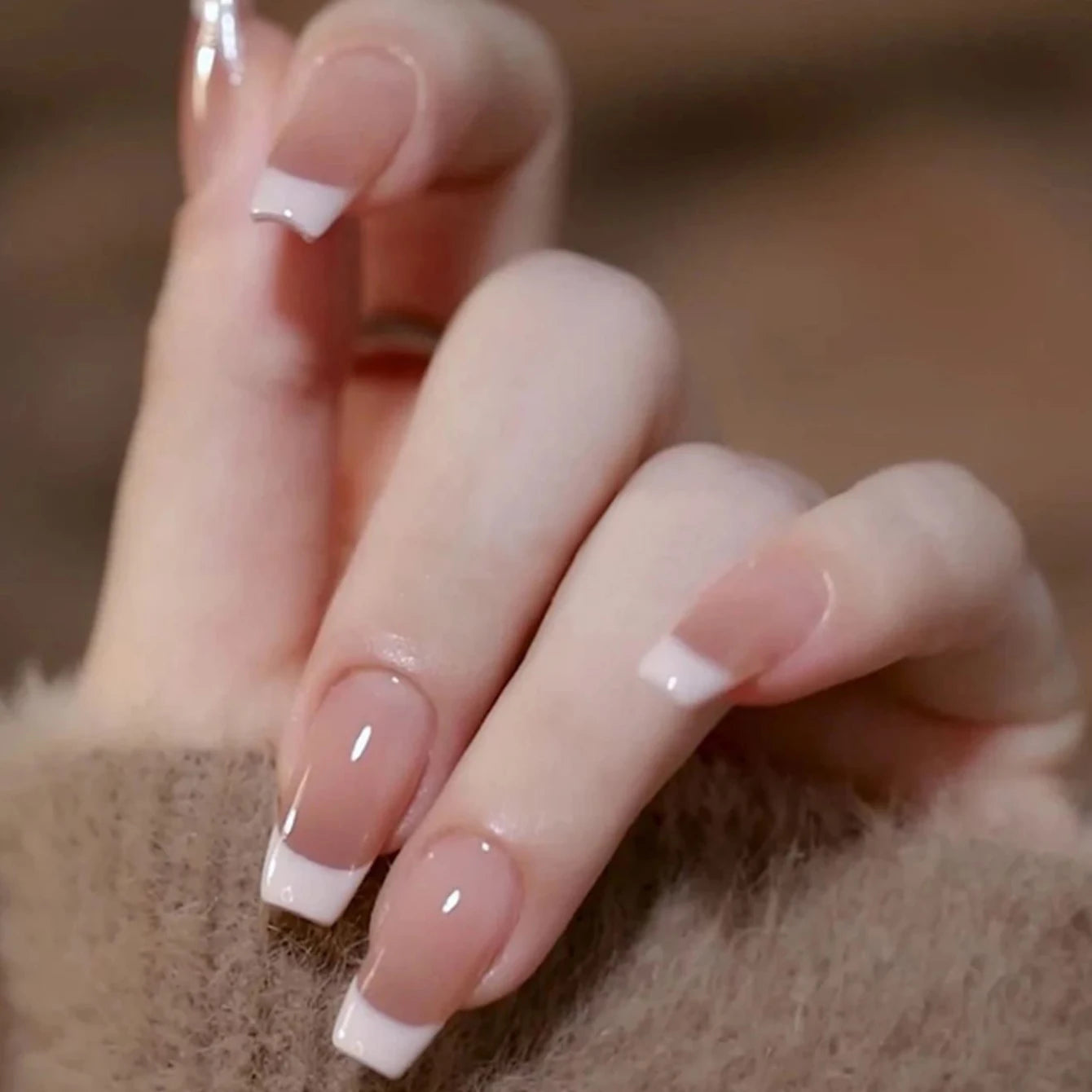 French Style Fake Nails Natural Nude White Tip Glossy Press On Fingernails Nails Art Manicure Set Beauty Many Style for Choose