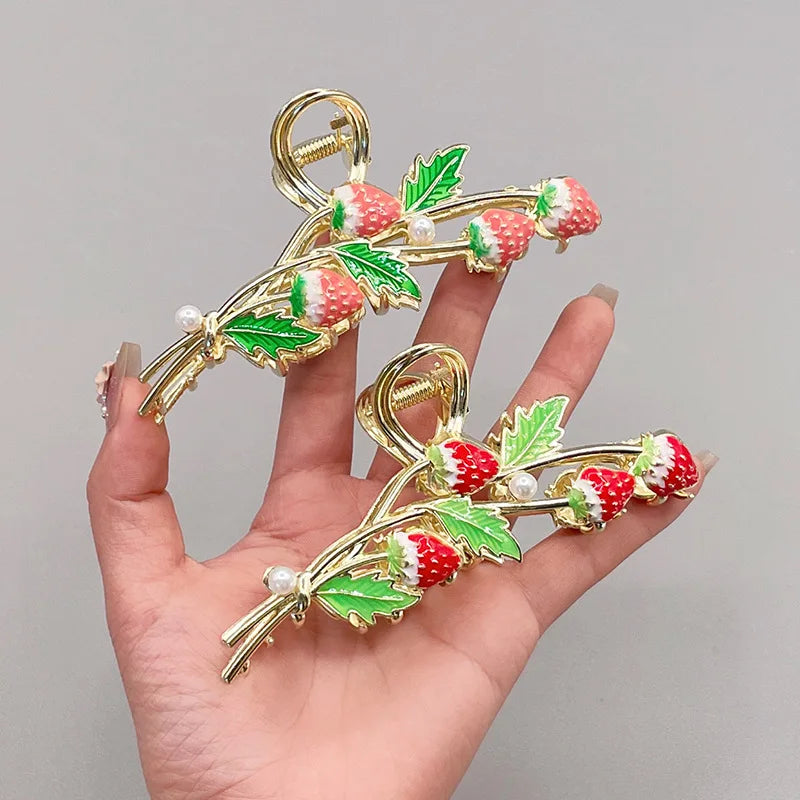 Strawberry Hair Claw Clips Cute Metal Hair Clip Strong Non Slip Hold Hair Jaw Clips Pink Acetate Claws Clips Accessories