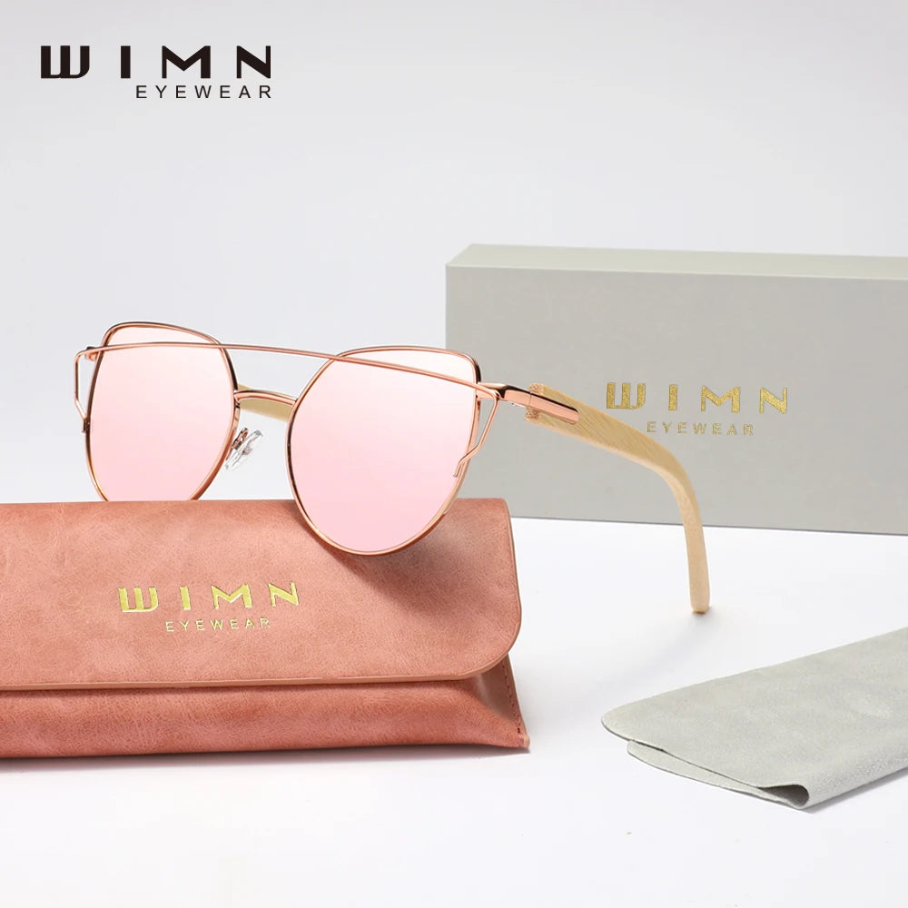 WIMN Handmade Sunglasses Brand Design Original Wooden Bamboo Glasses Women's Glasses