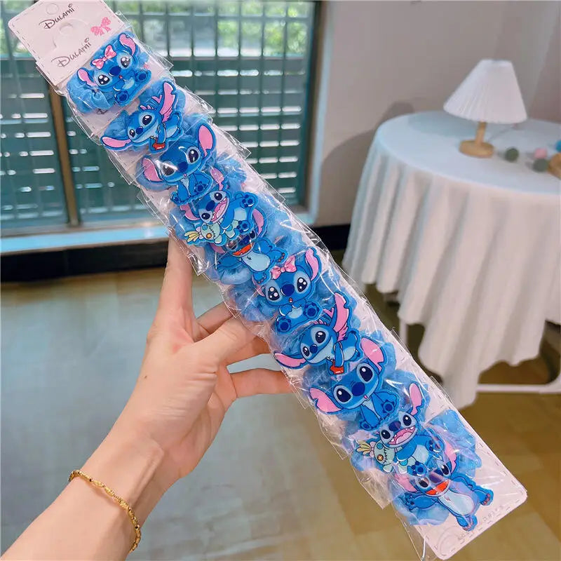Hot 10pcs Sale Disney Anime Stitch Hair Bands Kawaii Stitch Hairpin Cartoon Rubber Band Hair Accessoires Girl Gifts Toy Figure
