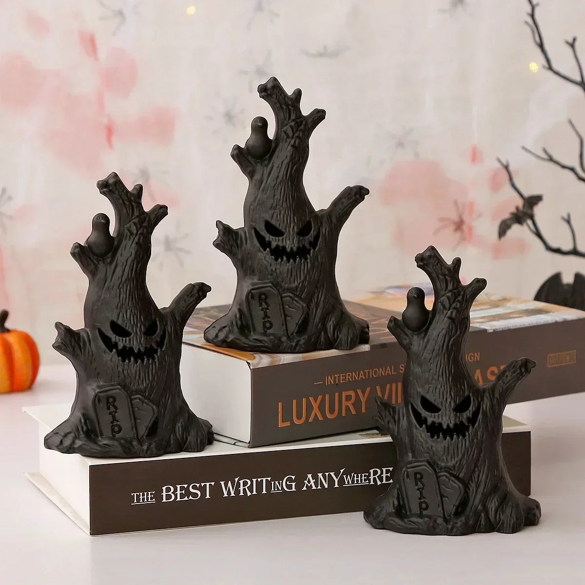 Baimu Toys Halloween Decoration Luminous Pumpkin Lights Ghost Stump Decoration Ghost Face LED Electronic Candle Lights