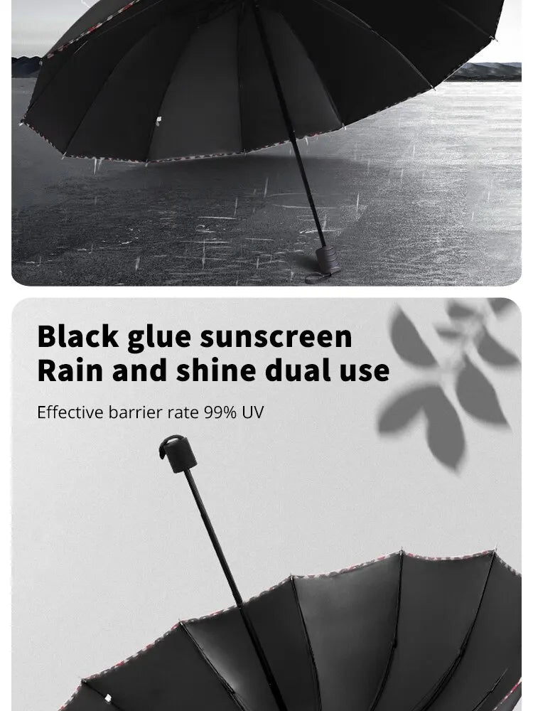 Folding Umbrella Ten Bones Bumper Wind-resistant Rainproof Cloth Sunny Rainy Dualuse Universal Double Business Umbrella
