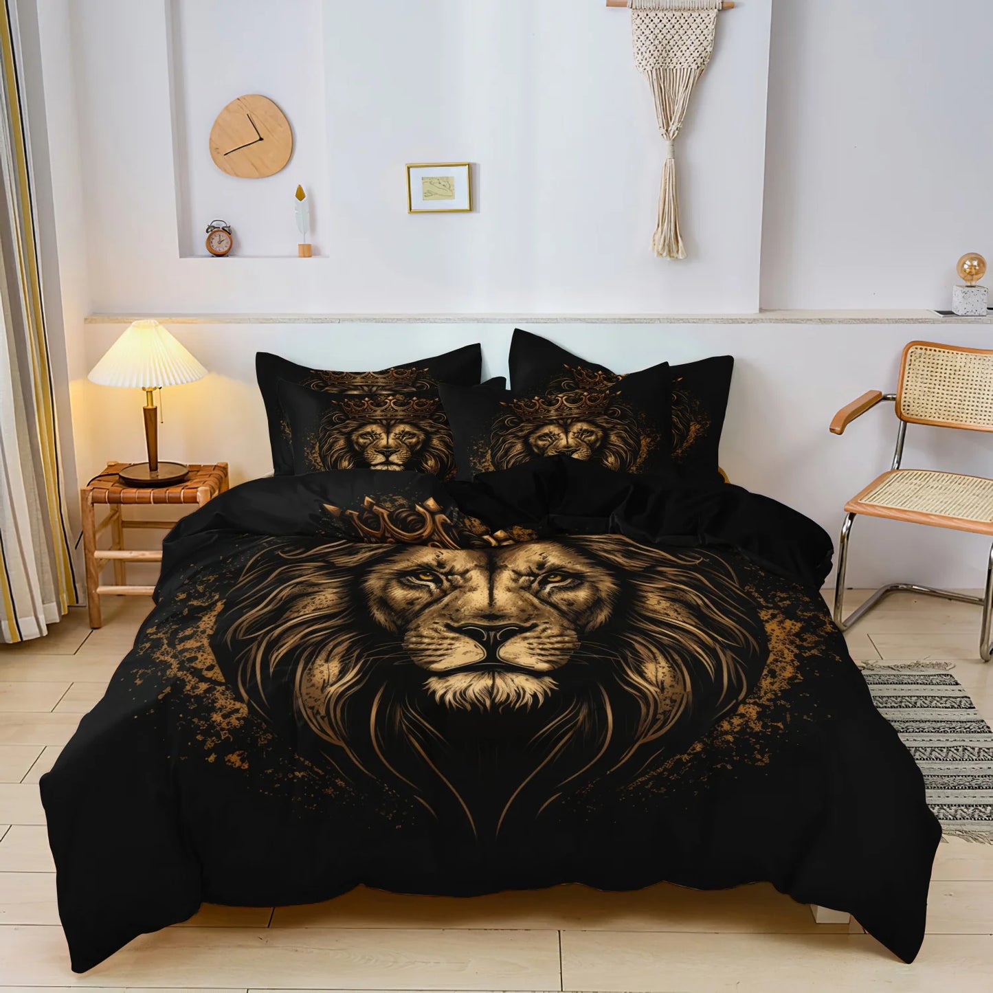 3pcs Lion & Crown Print Bedding Duvet Cover Set, Including 1 Duvet Cover & 2 Pillowcase Without Filler, Bedding Supplies