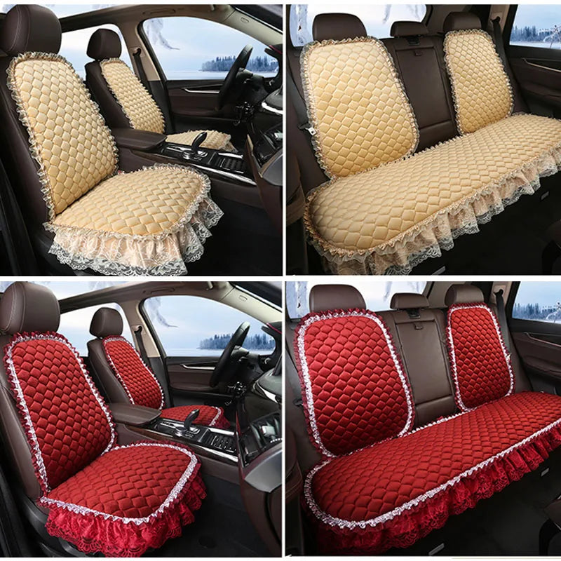 Winter Warm Plush Car Seat Cover Velvet Lace Seat Cushion Pad Auto Chair Car Seat Protector For Lady Girl Women