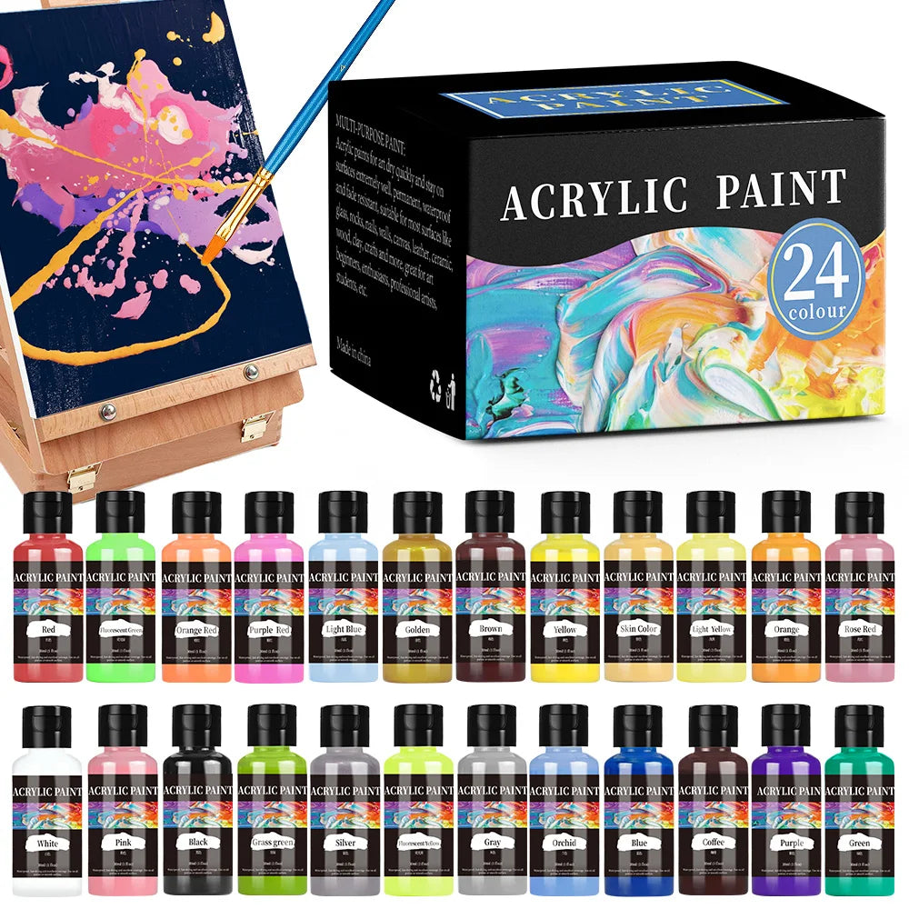 1Kit 24 Colour Acrylic Paint Colors Bottled Acrylic Paint Set Paint For Fabric Clothing Painting Rich For Leather DIY Pigment