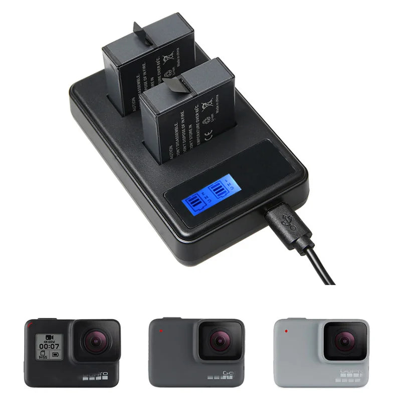 For GoPro Hero 5 Hero 6 Hero 7 8 black battery  + Dual charger for GOPRO Hero 8 7 hero6  hero5  Black Camera Accessories